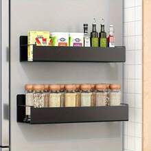 1/2pcs Magnetic Side Storage Rack, Suitable For Refrigerator And Washing Machine, No Drilling Required, Stylish Black Metal Surface, Wall-Mounted Spice Rack, Perfect For Storing Laundry Supplies - Multicolor - View 4