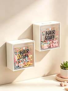 Wall-Mounted Storage Box With Cute Hair Accessory Pattern - Cosmetic Organizer, Flip-Top Storage Box, Jewelry Box, Plastic Storage Rack, Storage Box For Cotton Pads, Cotton Swabs, Hair Ties, Lipstick, Used For Organizing And Storing Dental Floss, Hairbands, Hair Clips, Powder Compacts And Other Items. Suitable For Home, Dorm, Commercial Space, Bathroom, Room Decor, Also As Christmas Or Holiday Gift. - Multicolor - View 13