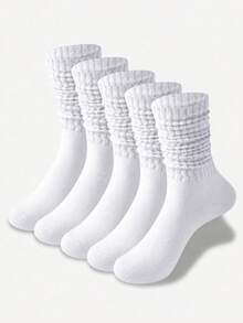 Women Ruffled Edge Ribbed Slouch Socks, Soft Breathable Solid Color Mid Calf Stackable Socks, Comfort Casual Crew Socks For Ladies, Suitable For Daily Street Outfit, Campus Wear, Matching Skirts, Home Leisure, All Season Daily Casual Matching - Multicolor - View 8