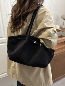 Korean Style Pleated Underarm Bag New Large Capacity Commuter Tote Bag Unique Ins Solid Color Shoulder Women's Bag - Black - View 3