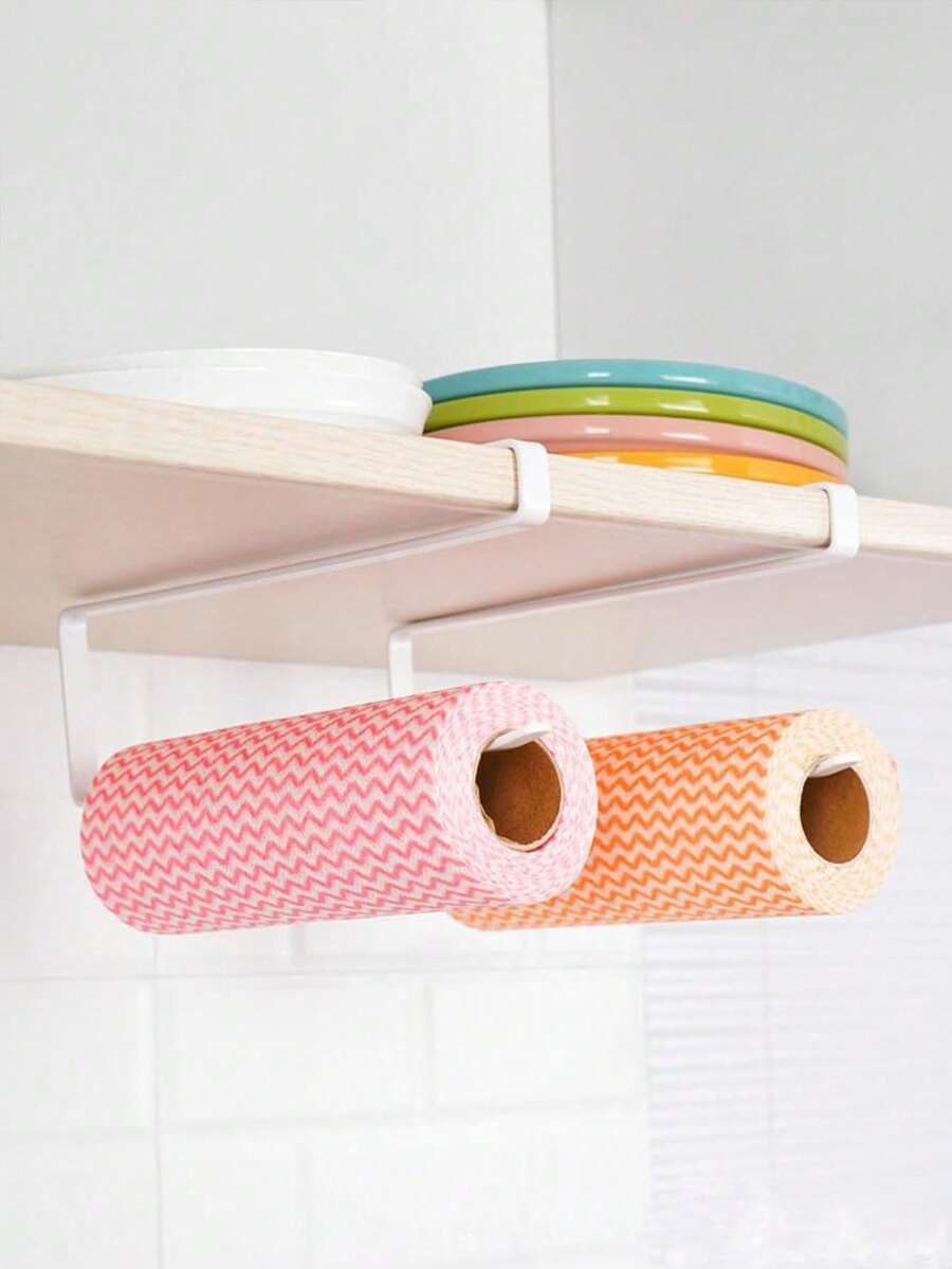 1PC Hanging Cabinet Paper Towel Holder Iron Storage Rack - White - View 1