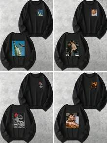 DIY Unisex Customizable Sweatshirt, Lightweight, Polyester, With High-Definition Photos:Lover/Friend/Family/Pet/Company Logo.Custom Valentine/Birthday - Black - View 2