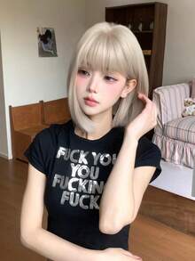 alicegarden 12 Inch Synthetic Short Wavy Wig, Natural Straight Blonde Hair With Bangs, Suitable For Women's Daily, Party, Cosplay Use, Natural And Durable, Women's Wig Gift - Gold - View 3