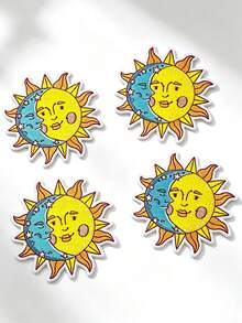 1pc/2pcs/3pcs/4pcs Hippie Sun Moon Face Embroidered Iron‑On Patch, Celestial DIY Applique For Denim Jacket Backpack Clothing Decoration - Multicolor - View 11