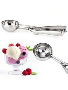 Stainless Steel Ice Cream Scoop 6 Cm With Release Mechanism, 23 Cm Large Portioning Spoon With Ergonomic Handle, Easy Clean Serving Tool For Ice Cream, Rice, Mashed Potatoes, Cookie Dough, Melon And Everyday Kitchen Use - Silver - View 1