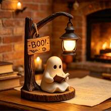 Acrylic Flat Halloween Ghost Reading Book Figurine, Vintage Style Home Decor Ornament For Halloween Tabletop Decoration, Holiday Gift Display, Social Media Aesthetic Content - 1PC - View 4