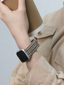 1件可愛花卉彩色格紋羊毛PU皮革錶帶，適用於Apple Watch S10/11 42/46mm 49 Ultra 女款腕帶 9 8 7 6SE 5 4 3 2 秋冬聖誕 - rainbow - 查看 9