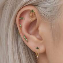 1PC G23 Titanium Internally Threaded Labret Stud Emerald Green Chain Cartilage Stud Earrings Cluster Flat Earring Piercing Jewelry Women New - Green - View 6