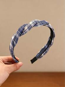 Fresh Twisted Braid Headband, Striped And Plaid Pattern With Flocked Embroidered Small Hearts, Simple Versatile Hair Clip For Women - Multicolor - View 5
