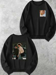 DIY Unisex Customizable Sweatshirt, Lightweight, Polyester, With High-Definition Photos:Lover/Friend/Family/Pet/Company Logo.Custom Valentine/Birthday - Black - View 4