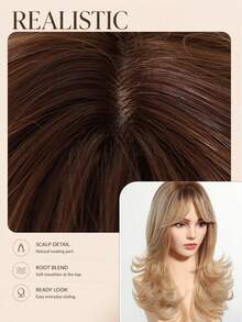 22 Inch Medium-Long Curly Wavy Wig, Mixed Blonde Color, Natural Heat-Resistant Synthetic Fiber Wig, Suitable For Women's Daily Wear, Parties And Commuting - Blonde Ombre - View 5