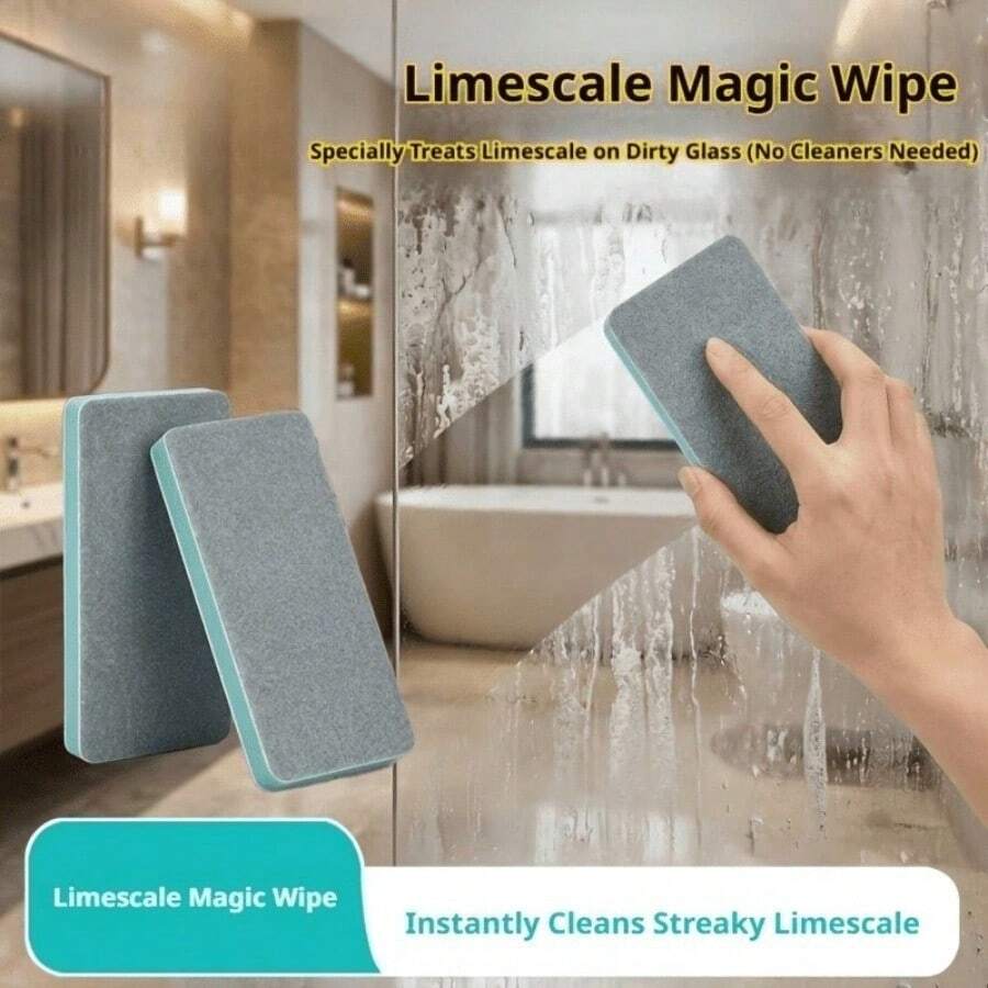 2pcs Glass Water Stain Magic Eraser Cleaning Brush, Household Bathroom Mirror Shower Tile Powerful Limescale Water Stain Water Mark Removal Tool, Multi-Functional Window Glass Cleaning Tool - A - View 1