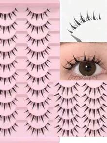 10/5 Pairs Anime Style Natural Cat Eye False Eyelashes, Cross-Style Thick Mink Fur False Eyelashes, Anime False Eyelashes, Eyelash Extension Makeup Tool, Suitable For Party And Travel - Multicolor - View 6