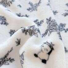 1pc Fresh Panda & Floral Pattern Blanket, Warm Thick Soft Comfortable Throw Blanket, Plant & Animal Print Design, For Home Decor, Suitable For Bed, Sofa, Office, Room Decoration, Dorm, Machine Washable, Back To School Dorm Decor College Decor - Black and White - View 7