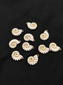3/5/10pcs Stainless Steel 18K Gold Plated White Shell Oil Drop Necklace Pendant, Ocean Style Beach Vacation Multi-Shape Pendant, DIY Necklace Earring Jewelry Accessories - White - View 6
