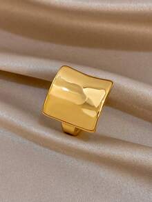 1Pc/Set Smooth Concave Curved Ring Oval White Gold Leaf Stainless Steel Rings Jewelry,For Women,Party,Daily,Christmas,Boho,Valentine Birthday Gifts - Multicolor - View 8