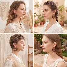Women's Personalized Initial Wooden Earrings, Hollow Heart Daisy Flower Pattern 26 Letter Dangle Earrings - Brown - View 7