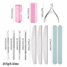 12pcs/Set Manicure Set Nail Clippers Cuticle Scissors Nail Pusher Nail File Shaping Polishing Buffer Nail Brush Dust Brush Complete Manicure Tool Kit - Multicolor - View 2