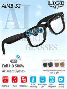 LIGE Smart Glasses: 290mAh Large Capacity Battery, AI Voice Assistant/Photo/Video Recording/Voice Recording/Music Control/Phone Calls/Notification Reminders/AI Translation/Smart Object Recognition - Multi-Functional Fashion Smart Glasses - View 2