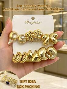 Betykuku 6/9/12/15 Pairs Gold European & American Fashion Stud Earrings Set For Women & Girls, Daily Casual Party Jewelry Gift - Gold Earring Set - View 15