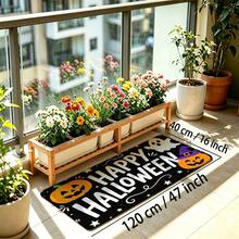 1pc Black Background White Text Pumpkin & Bat Pattern Entryway Doormat, Simple Vintage Style Polyester Rectangular Non-Slip Easy-To-Clean Mat For Halloween Holiday Doorway, Hallway, Yard - 0714+MZGJ - View 14