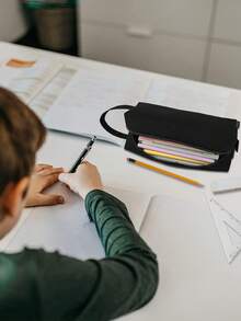 Pencil Case Storage Bag, Waterproof Portable Pencil Pouch, Minimalist Office Stationery Bag With Handle, Back To School Supplies - A - View 6