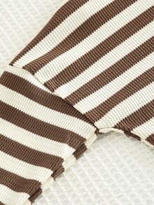 bearleader Young Girl's 2-Pieces Casual Loose Striped Long Sleeve Sweatershirt Top + Pants Fall Clothes Set - Brown - View 5