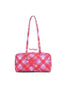 Nylon Bowling Bag, Tote Bag With Top Handle And Key Lanyard, Minimalist Casual Large Capacity Commuter Work Bag, Fashion Polka Dot Shoulder Handbag, Suitable For Daily Style - Hot Pink - View 5