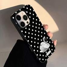 1件個性化天鵝波點圖案美學風格黑色液態直邊手機殼，適用於 iPhone 16/16 Pro/16 Plus - 彩色 - 查看 3