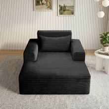 57 Inch Chaise Lounge Chair Indoor, Oversized Corduroy Upholstered Boneless Sofa Bed,Cloud Reading Chair For Living Room Bedroom, Deep Seat Sleeper Couch, No Assembly Required - Black - View 2