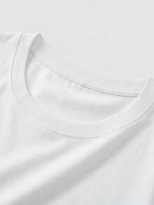 Slim Fit U-Neck Solid Color Short Sleeve T-Shirt With Ruched Design, Cropped Top Casual White Summer - White - View 5