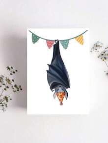 OBOVAY 1pc "Party Bat" Halloween Birthday Card With Envelope - Cute Spooky Bat Cartoon Design - Fun Halloween Greeting For Friends And Family - Blank Inside - A - View 9