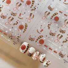 1pc Cute Kitten Water Transfer Nail Stickers Cat Paw Yarn Fish Pattern Adorable Manicure Decals For Women Teen Girls - Multicolor - View 3