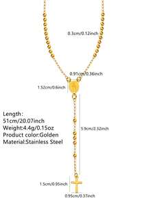 VceTd 1pc Stainless Steel Y-Shape Necklace With Cross Beaded Chain Design, Suitable For Women To Wear On Holidays - YW001XL - View 8