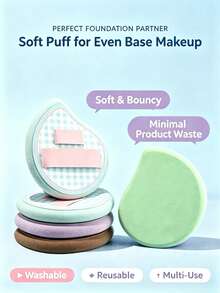 4 Colors Comma Shape Powder Puff, Double Strap Soft Makeup Sponge, Wet Dry Dual Use Reusable Washable Foundation Cushion Puff For Flawless Base Makeup - Multicolor - View 2