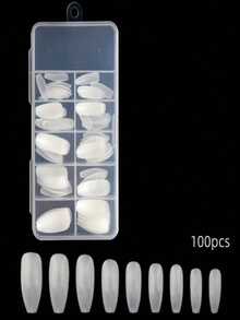 1 Box Extra Long Tapered Half Cover Nail Tips, No C-Curve Natural Straight Acrylic Nails - Champagne - View 9