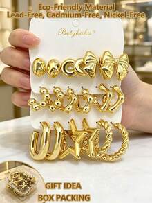 Betykuku 6/9/12/15 Pairs Gold European & American Fashion Stud Earrings Set For Women & Girls, Daily Casual Party Jewelry Gift - Gold Earring Set - View 5