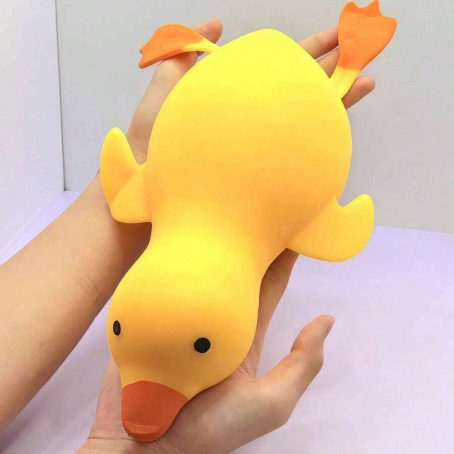 1pc New Colorful Large Glass Duck Squeeze Toy, Marble Pattern Animal Inspired Stress Relief Toy, Creative Venting Gadget, Suitable For Office Relaxation, Soft Squishy Toy, Crisp Sensation