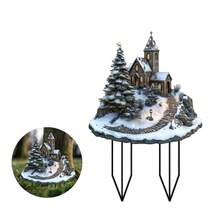 Estaca de Jardim e Gramado em Acrílico com Casa de Neve na Floresta de Noite de Natal, Decoração Paisagística para Exterior e Quintal - A - Visão 1
