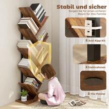 9-Tier Tree-Shaped Bookshelf, Slim Standing Shelf For Office, Rustic Brown - 鏽棕色 - 查看 5