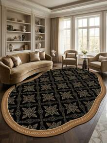 1PC European & American Modern Luxury Classical Geometric Floral Plant Element - Soft Faux Cashmere Area Rug, Bathroom, Kitchen, Entryway, Hallway, Bedside, Living Room, Bedroom, Etc., All-Season Machine Washable Asymmetrical Large Size Floor Mat, Aesthetic Home Decor - Multicolor - View 1