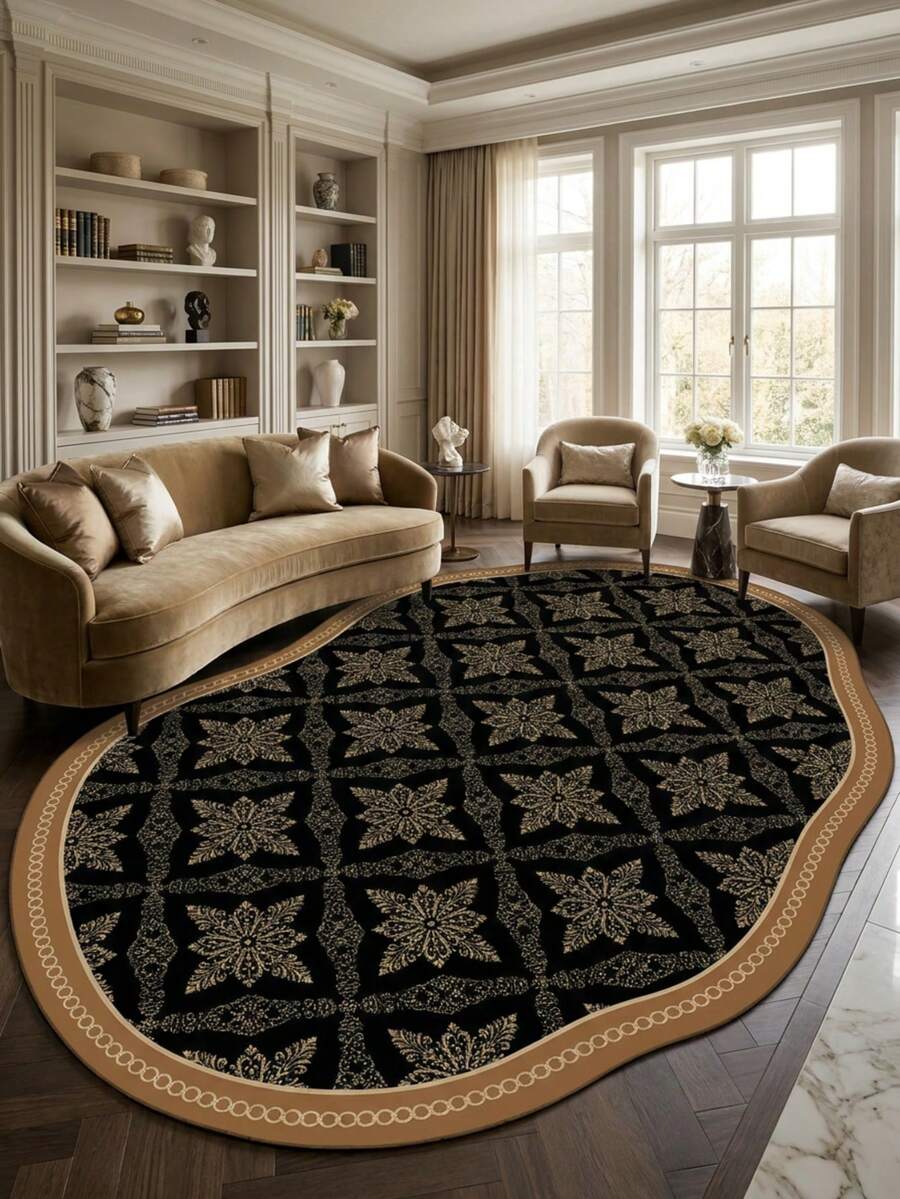 1PC European & American Modern Luxury Classical Geometric Floral Plant Element - Soft Faux Cashmere Area Rug, Bathroom, Kitchen, Entryway, Hallway, Bedside, Living Room, Bedroom, Etc., All-Season Machine Washable Asymmetrical Large Size Floor Mat, Aesthetic Home Decor - Multicolor - View 1