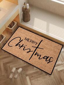 1pc, Winter Christmas Minimalist Black Text Blessing Pattern Door Mat, Holiday Style Machine Washable Polyester Fiber Mat, Suitable For Indoor, Party, Daily Decoration, All Seasons - Brown - View 12