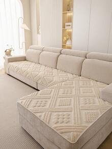 ALPLUME 2pcs Bohemian Style Soft Cotton Velvet Sofa Pads, Diamond Line Jacquard Pattern, Soft And Comfortable Anti-Slip Sofa Pads, Pet-Friendly Scratch-Resistant Sofa Protector, Easy To Install, Furniture Protection, Suitable As Gift For Family And Friends, All-Season Anti-Slip Sofa Seat Cover, 4 Colors And 6 Sizes Available, Fits 1/2/3/4 And Combination Sofas, Office, Bedroom, Living Room Home Decor Protection Cover - Beige - View 5