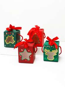 5pcs/10pcs Christmas Window Gift Boxes, Thickened White Cardboard Square Shape, Ribbon Handle With Bow, Unique Transparent Window, Christmas Tree Star Reindeer Pattern, Easy To Fold Candy Dessert Packaging Gift Box, Suitable For Christmas New Year Party Children Gifts - View 7