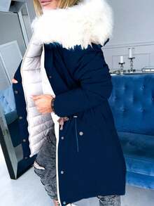 Women's Autumn/Winter Long Sleeve Reversible Fur Collar Jacket - Royal Blue - View 4