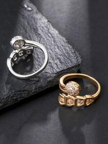 1pc Fashion Cubic Zirconia Round Ball Women's Ring, Gold/Silver Dual Color Optional, Open Adjustable Band, Suitable For Daily Wear, Evening Parties And Banquets - Ball Ring - View 3