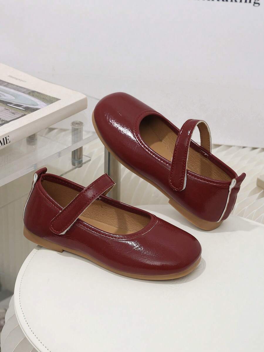 1 Pair Red Girls' Slip-On Shoes, Non-Slip Flat Sole, Fashion Minimalist ...