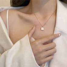 1pc Unique Design White Square Shell Necklace, Minimalist Elegant Niche Choker, White Fashion Pendant Collarbone Chain For Women - Multicolor - View 6