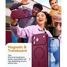 Magnetic Luxury Matte Semi-Transparent Shockproof Armor Phone Case, Compatible With IPhone 18 Pro Max 17 16 15 14 13 12 Mini 11 Plus, With Camera Lens Protector - Cherry Red - View 5